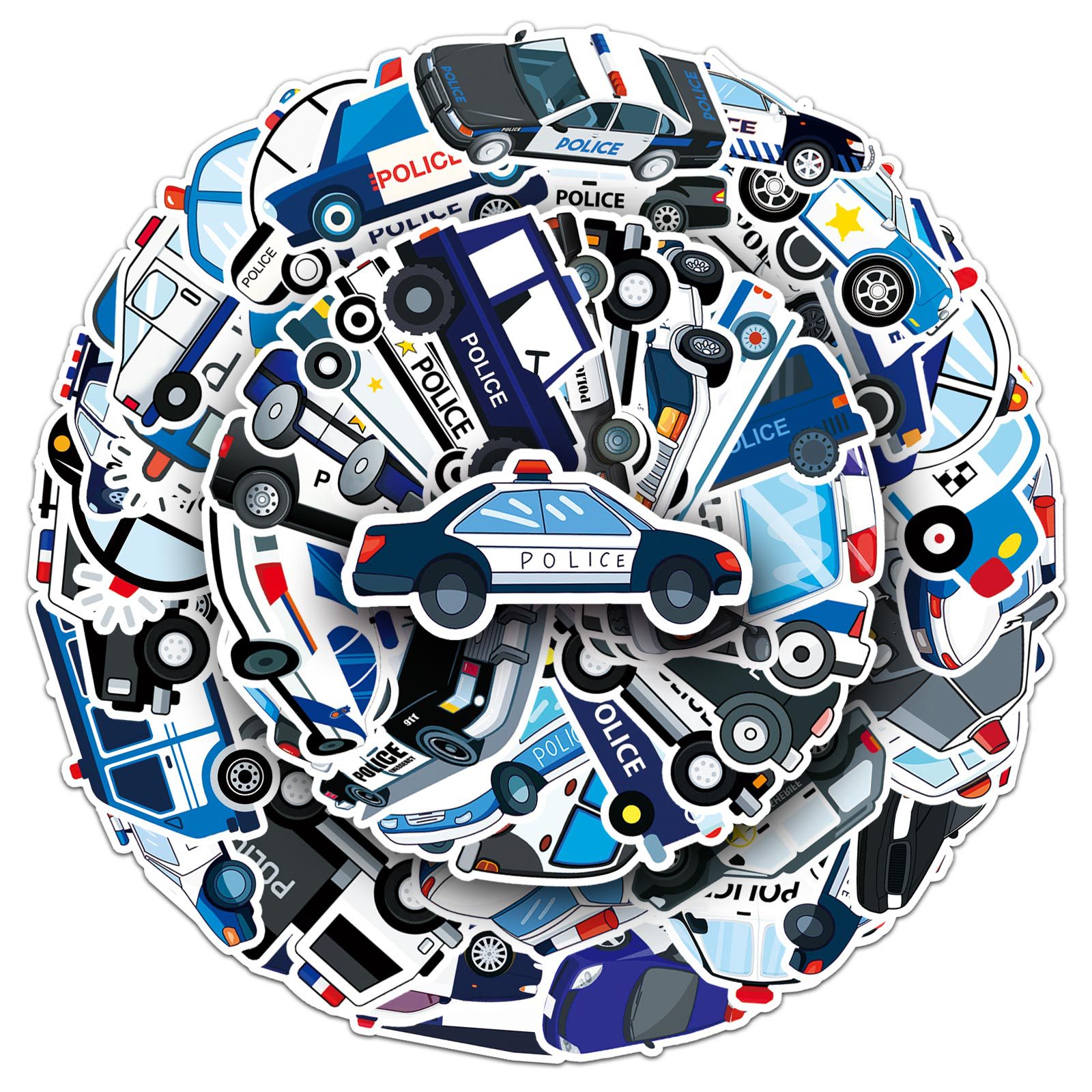 50Pcs Cartoon Police Car Theme - Car Accessories For Boys 评论和价格